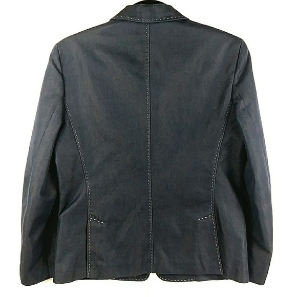 MaxMara Navy Blazer Exposed Stitching Jacket 10 Iridescent Fabric Dark Acadamia - Picture 6 of 8